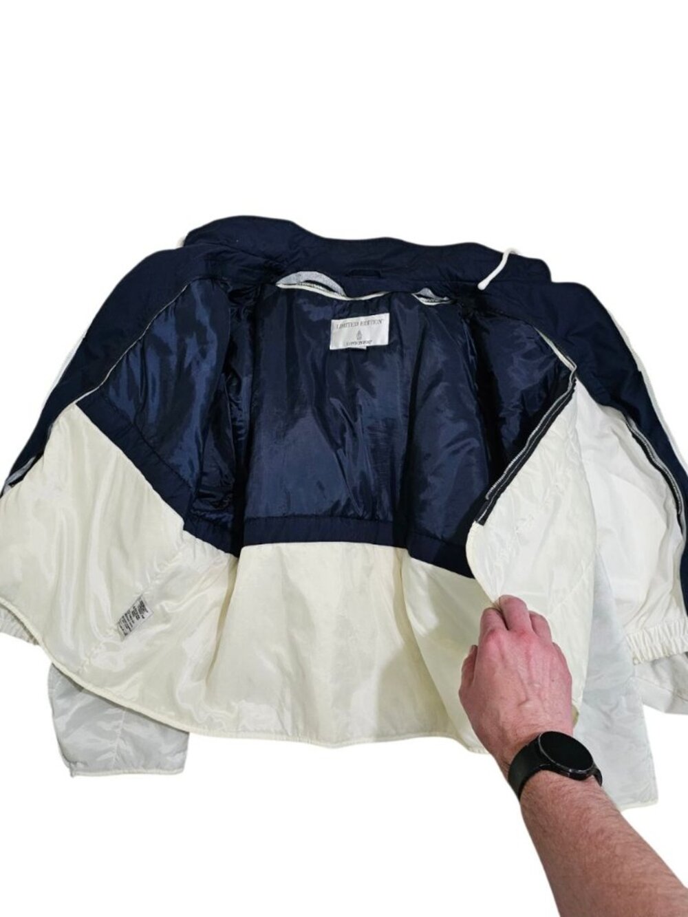 London Fog Mens XL Long Limited Edition Jacket White Navy Gorpcore Archival Rare - Picture 6 of 9